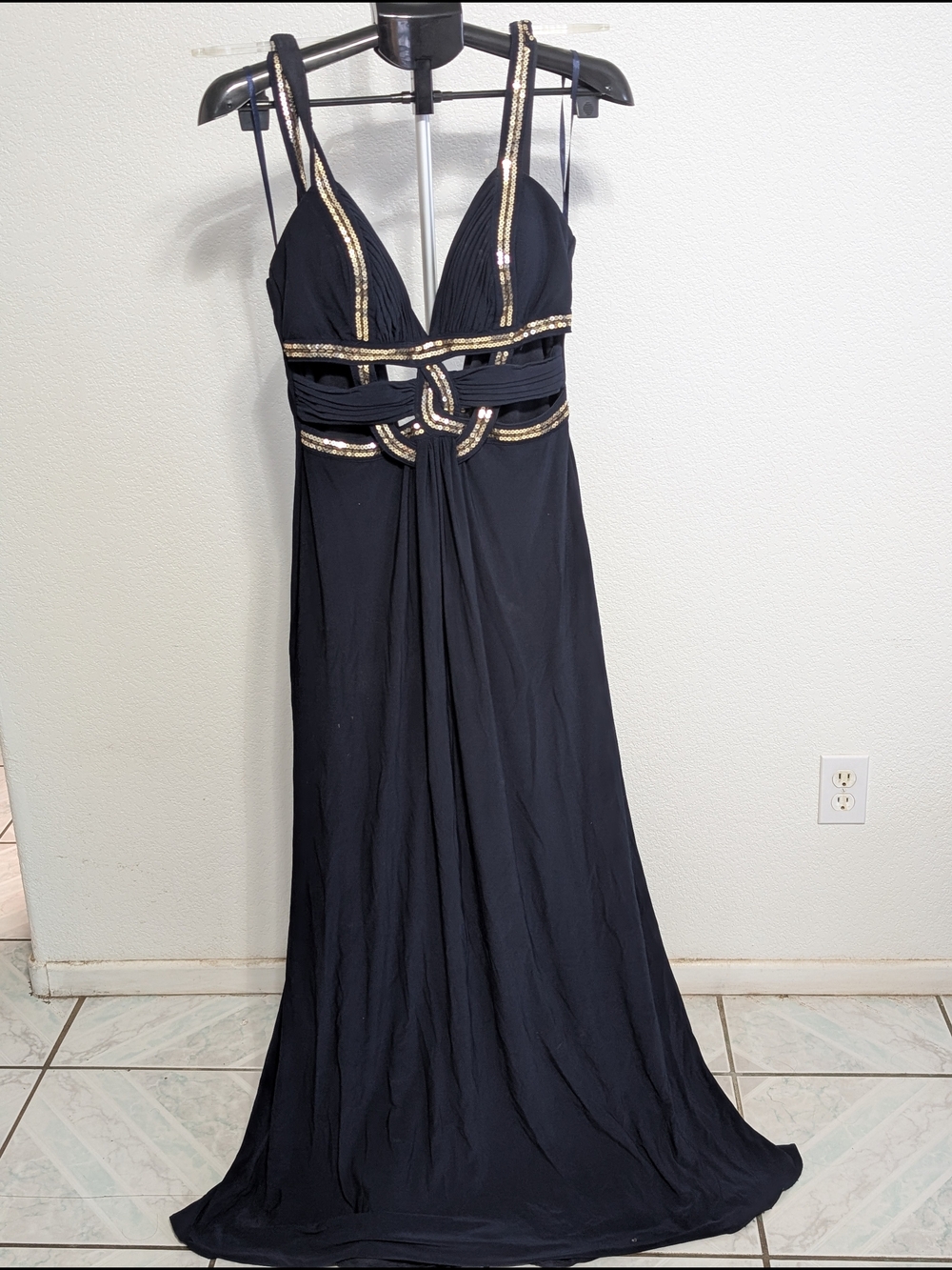 Black Maxi Dress with Gold Sequin Trim